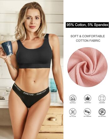 10 шт. бавовняних трусиків FINETOO для жінок: дихаюча спортивна білизна, м'які та сексуальні трусики, ремені для спорту, бікіні, S-XL