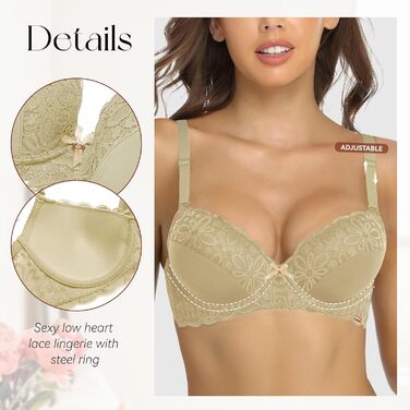 SHEKINI Комплект жіночої білизни: мереживний бюстгальтер та труси танга. Push-up, бюстгальтер з кісточками, сексуальна білизна, комплект (80B, колір тіла)
