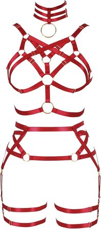 Жіночий корсет-накидка з ремінцями Банссгот. Набір сексуальної білизни в готичному стилі, червоний колір. Регульований розмір, стрінги, готичний раве-стиль
