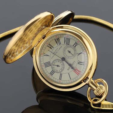 Скелетонний кишеньковий механічний годинник Tiong Vintage Steampunk з ланцюжком, римські цифри, золотий колір (45 Gold) — подарунковий набір з коробкою