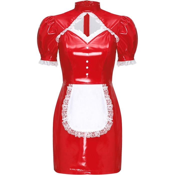 Сукня для покоїстки з ПВХ Jhaoyu, червона, S - сукня-корсет, бодікон, з рюшами, для косплею та карнавалу