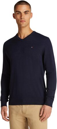 Чоловічий довгорукавий джемпер Tommy Hilfiger з V-подібним вирізом, темно-синій (Desert Sky), розмір S