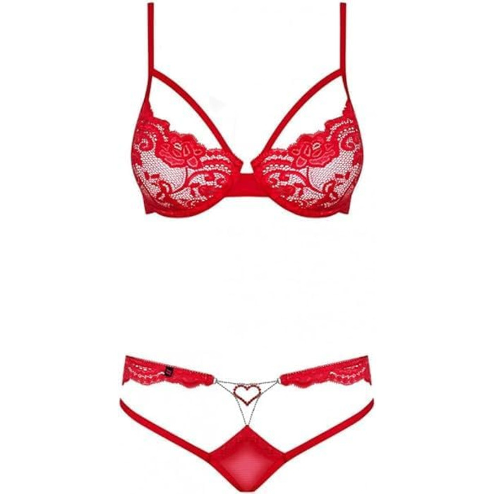 Комплект жіночої білизни Obsessive: бюстгальтер та труси, червоний, L-XL