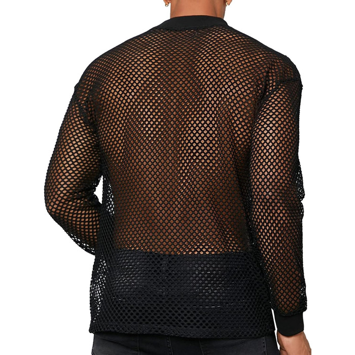 Чоловіча сітчаста сорочка/сітка, блискуче прозоре т-подібне мереживне сорочко з короткими рукавами, клубний стиль, літня мереживна кофта - XS-3XL, чорний S