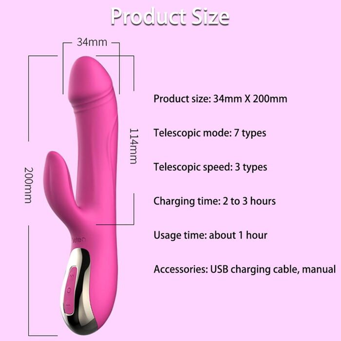 Вібратор Rabbit Silikon Dildo з 7 режимами вібрації, нагріванням та стимуляцією клітора та G-точки. Еротична іграшка для жінок, колір: рожевий