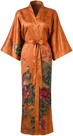 Жіночий халат Ledamon з квітковим принтом - довгий, класичний халат/піжама (один розмір, золотистий)