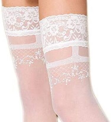 Selente Lovely Legs – мереживні панчохи без пояса для жінок (виготовлено в ЄС), різні моделі S, біло-блискучий орнамент
