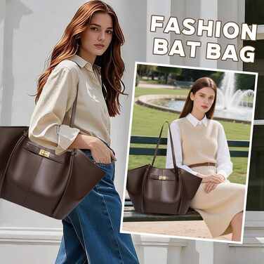 Жіноча сумка-шопер великого розміру Tote Bag, шкіряна сумка на плече з від’ємним ременем, вінтажна сумка для роботи, офісу та подорожей (коричнева)