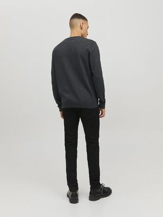 Чоловічий трикотажний джемпер Jack & Jones JJebasic Knit з круглим вирізом, темно-сірий меланж, розмір M