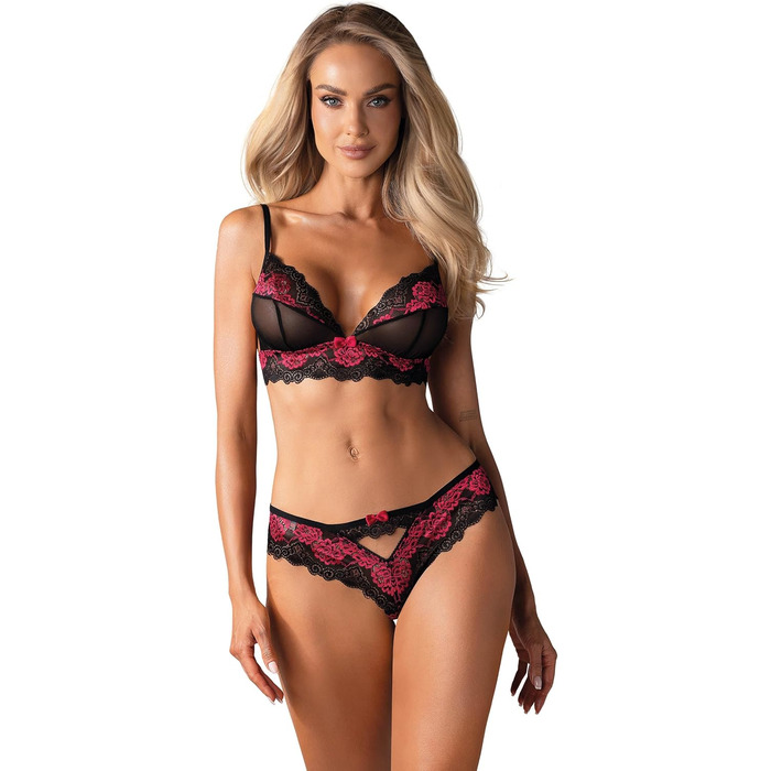 Сексуальний жіночий комплект нижньої білизни Selente Love & Fun: бюстгальтер, труси та шовкова маска для очей, чорно-магма, S-M, Made in EU
