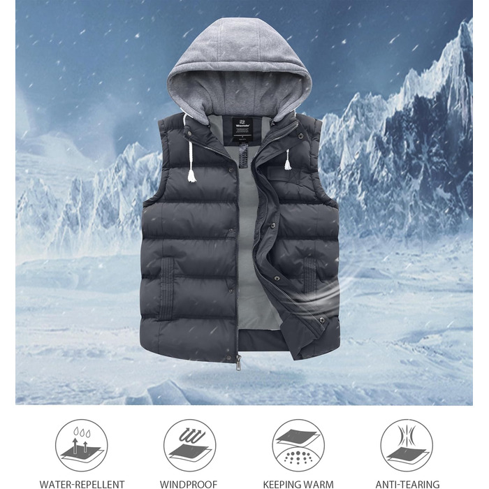 Чоловічий зимовий жилет Wantdo Outdoor з капюшоном, стібаний, сірий (розмір M)