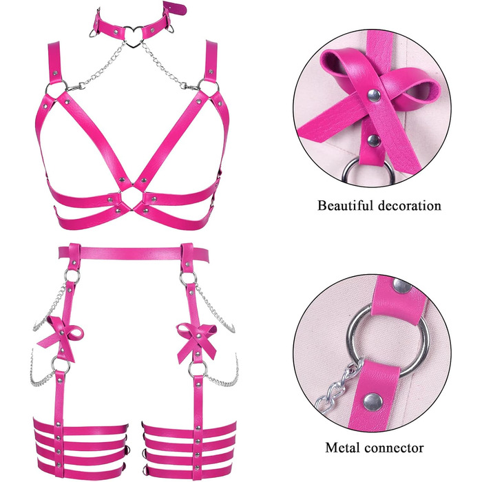 Жіночий шкіряний боді з ланцюжком BANSSGOTH: комплект стрінги з бантиком для танців та свят (Рожевий)