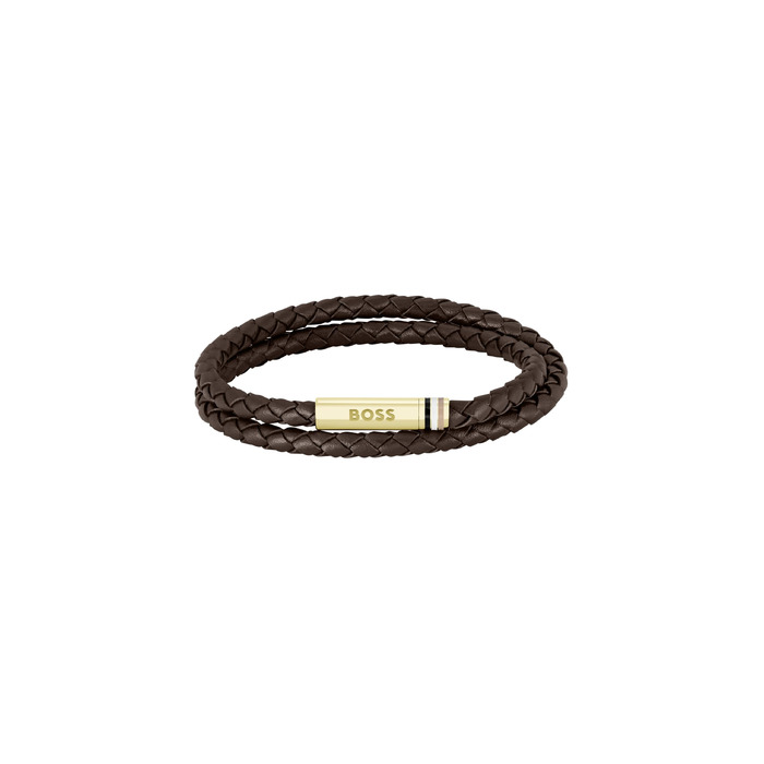 Чоловічий шкіряний браслет BOSS Jewelry колекція ARES з плетеної шкіри (одинарний або подвійний ремінець), кольори: темно-синій, коричневий, чорний