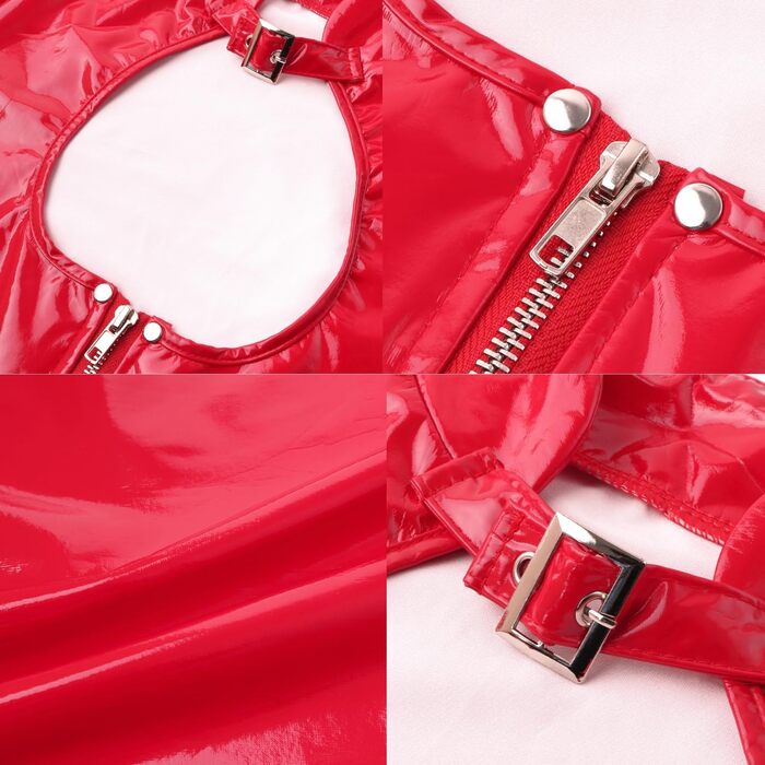 Червона латексна міні сукня з блискавкою для вечірок та косплею, облягаюча, з ефектом мокрого блиску, шкіряна, XL