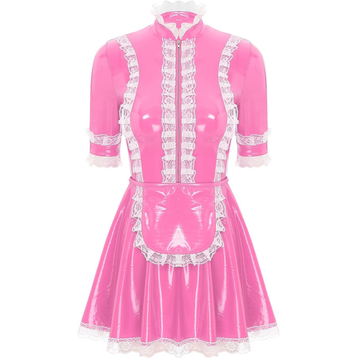 Костюм горничної MSemis: сексуальний набір нижньої білизни з ефектом вологого блиску, готичний стиль, французький дизайн, рожевий колір (L)