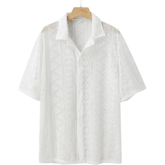 Чоловіча літня сорочка з мереживом AIEOE, прозора сітка, топ, футболка з сітки для фестивалю, 4XL, білий