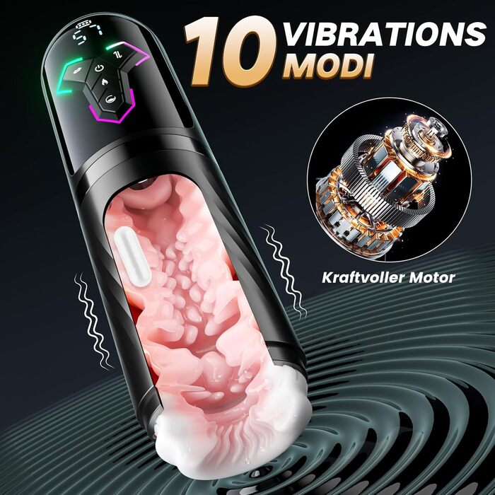 Мастурбатор для чоловіків KI-Interaktion з 10 вібраціями, 7 режимами розтягування та 5 режимами стимуляції. Секс-іграшка з підігрівом та керуванням через APP