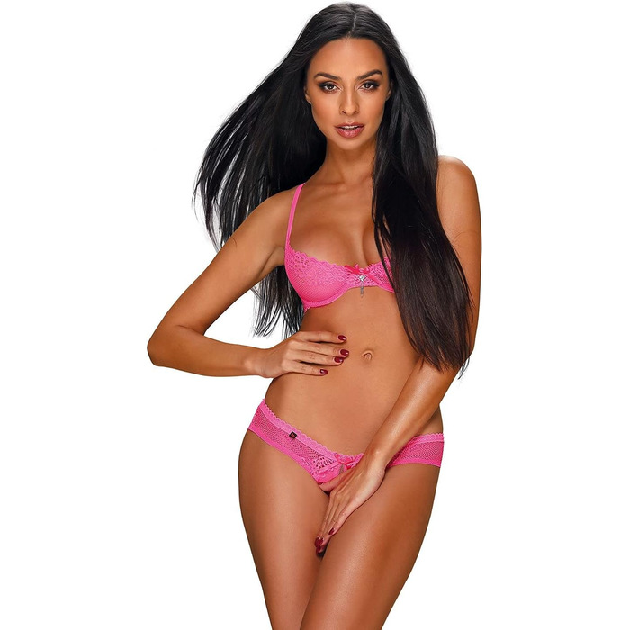 Сексуальний комплект нижньої білизни Obsessive: бюстгальтер з частковою підтримкою кісточок та стрінгі, рожевий, L-XL