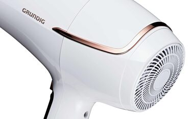 Фен для волосся Grundig HD 7880, 2200W, з іонізацією, Touch Control, 8 температурних та 7 режимів потоку повітря, LED-дисплей, холодний обдув, Білий/Рожеве золото