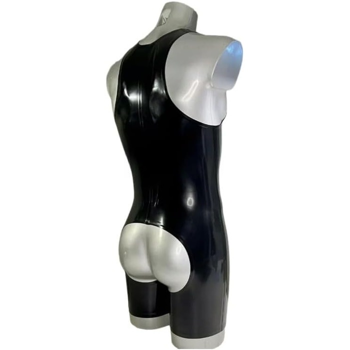 Чоловічий купальник з латексу TIANXIAOQWE, чорний, без рукавів, з блискавкою спереду, відкритий на стегнах, комбінезон, розмір XXS