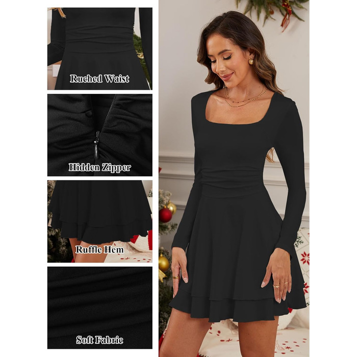 Чорне міні-плаття з довгим рукавом, облягаюче, на вечірку/коктейль, для клубу, розмір M