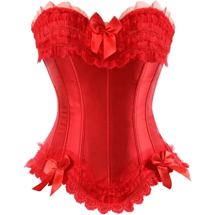 Сукня-корсет WDSBZNB для жінок, великі розміри, сукня-корсет, топ-корсет, атлас, сексуальна шнуровка, блискавка, спідня білизна (червоний, 2XL) XXL Червоний