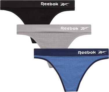 Труси жіночі Reebok - танга без швів (3 шт. в упаковці) M, кольори: коронний синій, чорний, шаркун (шкіра акули)