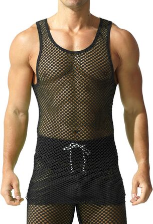 Чоловіча сітчаста футболка QiaTi з прозорим дизайном, довга модель (XL, чорний)