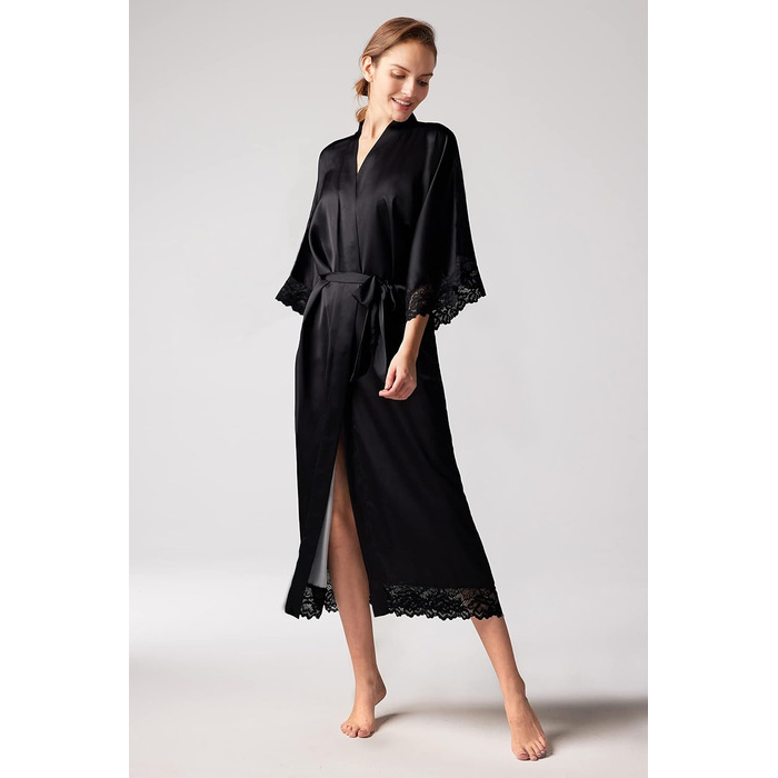 Жіночий халат BABEYOND: довгий/короткий, однотонний, мереживний, з рукавами, шовковий, атласний, кімоно, сукня, літній халат, однотонний, для сну, універсальний розмір, чорний