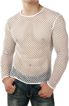 Прозора чоловіча футболка-майка з довгим рукавом для клубу та вечірки, білий топ (M)