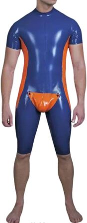 Латексний комбінезон YZPNBW для чоловіків: сексуальний catsuit з короткими рукавами та шортами, блакитний та помаранчевий