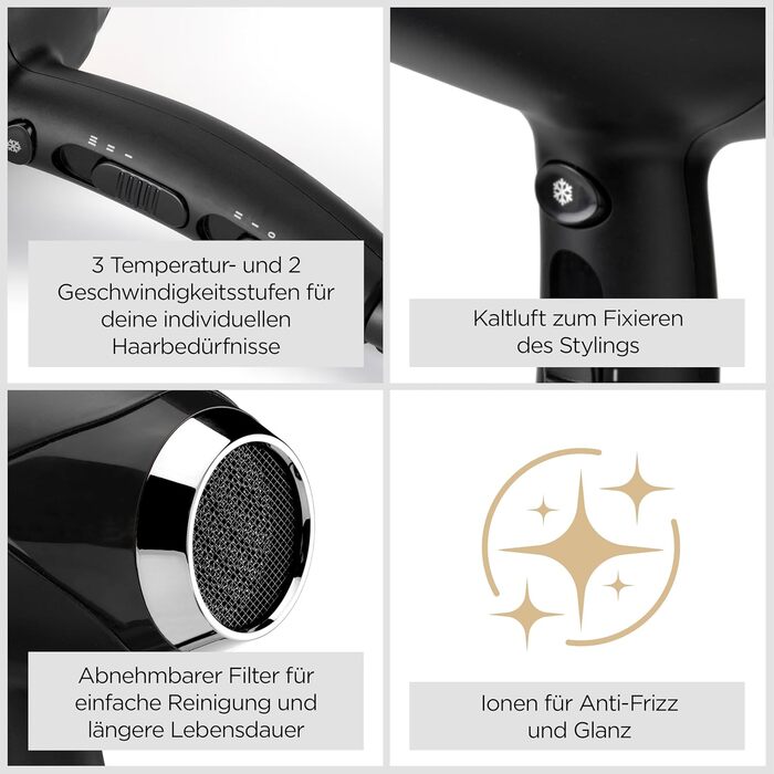 Фен для волосся BaByliss Turbo Smooth D572DE, 2200 Вт, з іонізацією та дифузором, 3 температурні режими, чорний