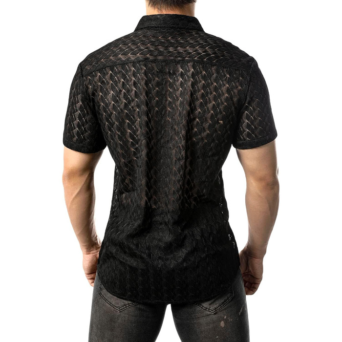 Чоловіча сорочка JOGAL з мереживом, чорна, літня, коротка, вільний крій
