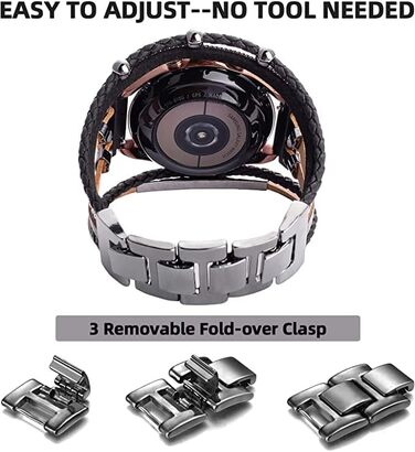 Шкіряний ремінець KONAFEI для Samsung Galaxy Watch 7/FE/6/5/4/3/Active 2, Classic (20 мм), Bead & Gold з металевою застібкою