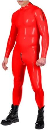 Латексний catsuit для чоловіків Gaylop: чорний фетиш-боді з блискавками на плечах, ручної роботи