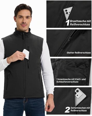 Чоловічий жилет Outdoor Ventures Softshell з утеплювачем, водовідштовхуючий та вітрозахисний, для бігу, їзди на велосипеді та походів, чорний, XL