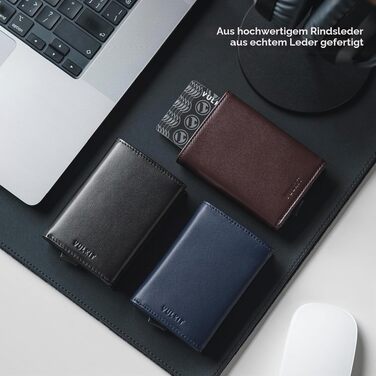 Шкіряний чоловічий картхолдер VULKIT з Pop-up механізмом, RFID-захистом, відділенням для купюр та вікном для ID (натуральна шкіра, чорний)