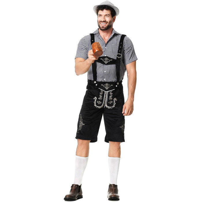 Традиційний костюм для чоловіків RUAOZIA: повний комплект Lederhose, сорочка в керамічному стилі, для Октоберфесту, баварський костюм, свято, вечірка (чорний, XXL)