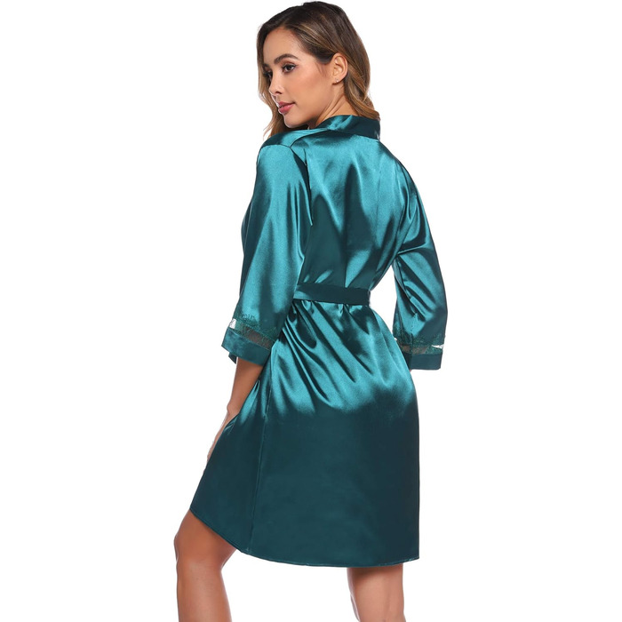 Сексуальний шовковий халат-кімоно Sykooria для жінок, комплект з 2 шт. (халат та нічне сорочка), V-подібний виріз, з поясом, для свята, білий/темно-зелений, XXL