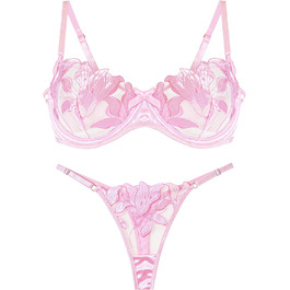 Panegy: Комплект бюстгальтера та трусиків, мереживний, push-up, білий (рожевий, S)