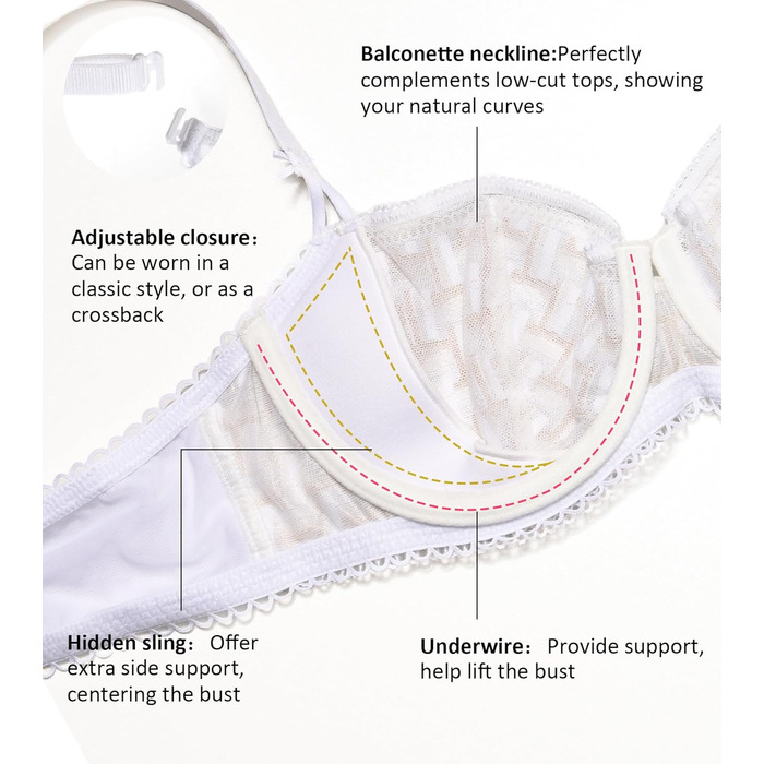 Домашній мереживний бюстгальтер DotVol з м'якими чашечками Balconette (85D, білий)