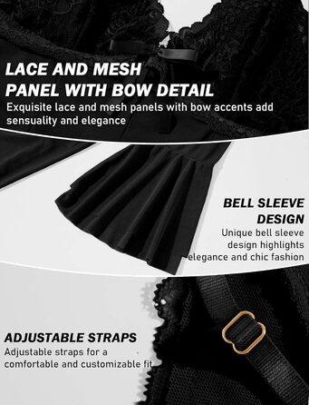 Жіночий комплект білизни AIEOE: мереживний халат-бандаж, нічна сорочка, babydoll, чорний