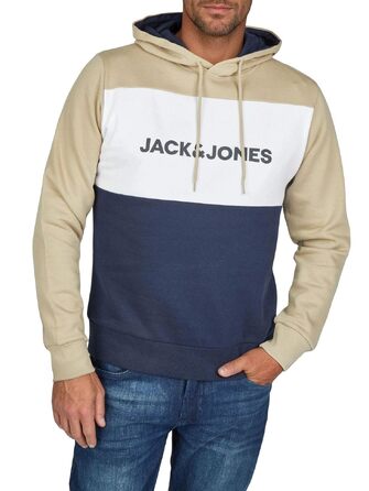 Чоловічий худі Jack & Jones JWHLOGO Blocking Regular Fit з принтом, великі розміри (Plus Size), багатоколірний (Зелений/Синій/Бежевий/Темно-синій), 7XL