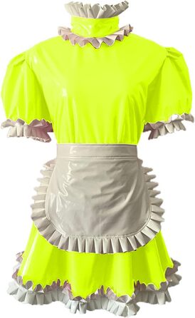 Міні-плаття в стилі готичної Лоліти з ПВХ, з воланами, коротким рукавом, з фартухом, костюм для обслуговуючого персоналу (неоновий зелений, розмір M)