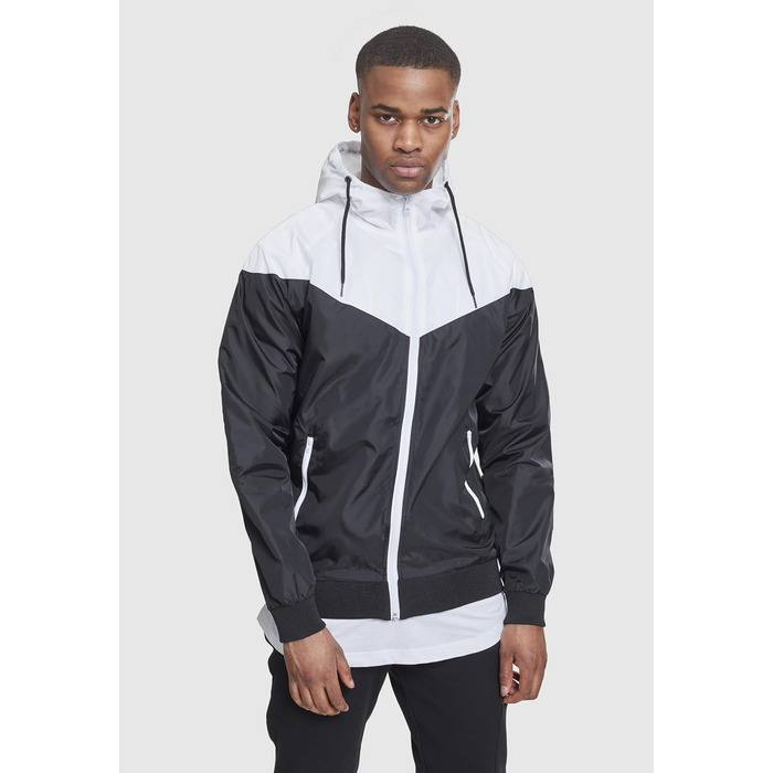 Чоловічий віндбрейкер Urban Classics Arrow Windrunner з капюшоном, демісезонна куртка з кольоровими блоками, чорно-біла, розмір M