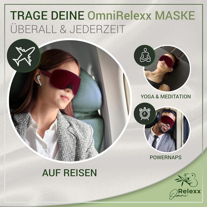 Маска для сну 3D з ефектом пам'яті (Memory Foam) для жінок та чоловіків, світлоізолююча м'яка маска на очі з дорожнім чохлом, винно-червона
