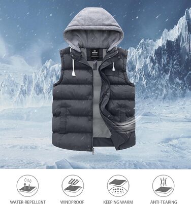 Чоловічий зимовий жилет Wantdo Outdoor з капюшоном, стібаний, сірий (розмір M)