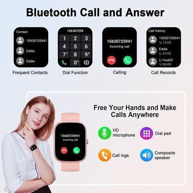 Смарт-годинник унісекс 1.91'' HD 2026 з Bluetooth, фітнес-трекер з пульсометром, моніторингом сну та SpO2, 113+ спортивних режимів, водонепроникний IP68 для Android та iOS (Рожевий)