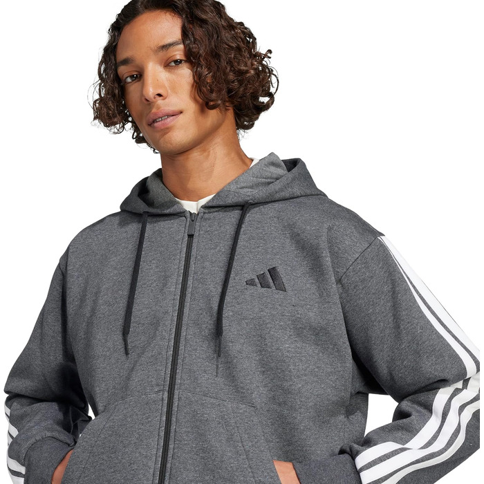 Чоловіча флісова худі на блимавці Adidas Essential Three Stripes, темно-сіра, розмір XXL