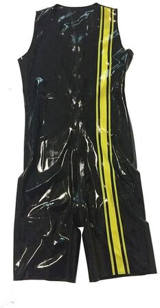 Чоловічий латексний боді з блискавкою спереду GAYLOP. Чорно-синій, без рукавів, великі розміри, індивідуальне пошиття. Леотард, комбінезон